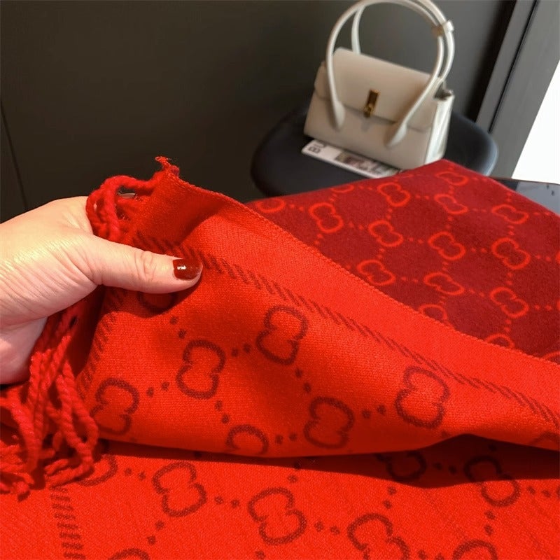 Double-Sided Red Imitation Cashmere Scarf For Women In Winter Wedding Celebration Chinese Red Tassel Customer Gift Shawl - Image 5