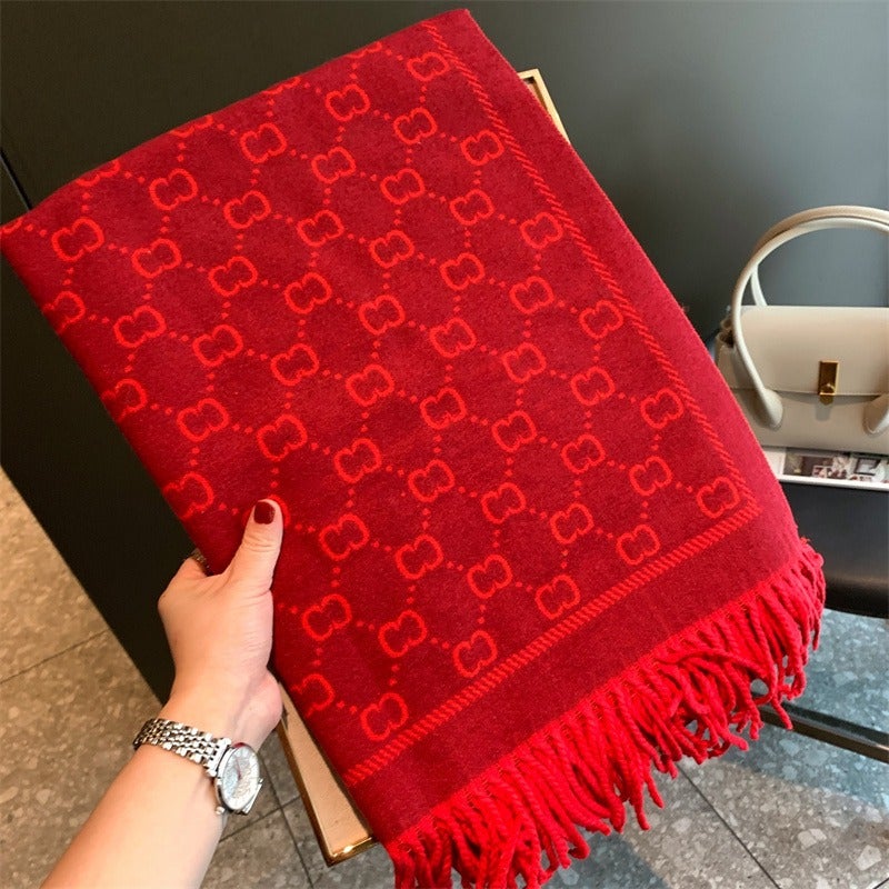 Double-Sided Red Imitation Cashmere Scarf For Women In Winter Wedding Celebration Chinese Red Tassel Customer Gift Shawl - Image 4