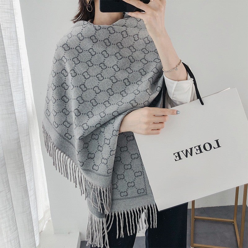 Double-Sided Red Imitation Cashmere Scarf For Women In Winter Wedding Celebration Chinese Red Tassel Customer Gift Shawl - Image 1