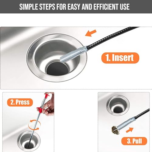 Pivalo Drain Cleaner Wire Stick Stainless Steel Hair Catching Claw Drain Sewer Cleaning Spring Sink Pipe Plunger Unblocked Kitchen Bath Basin Hairs Remover Tool (60cm,1 Pc) - Image 4