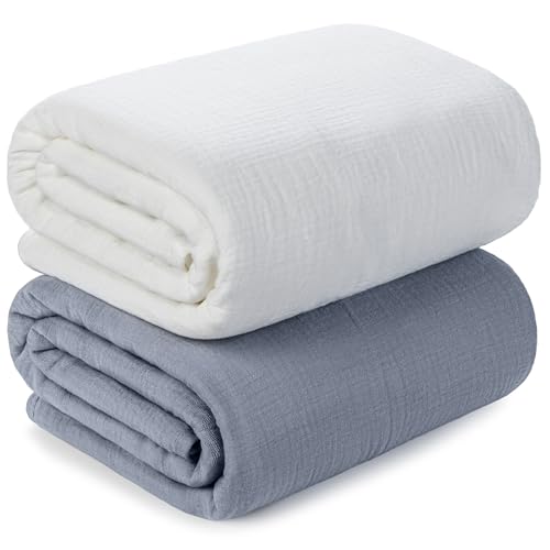 GUNTAIL Muslin Swaddle Blankets for Newborn 2 Pack Breathable Soft Receiving Blanket Large 41 x 41 inches Swaddle Wrap Burping Clothes Essentials Infant Shower Items White Light Gray - Image 1
