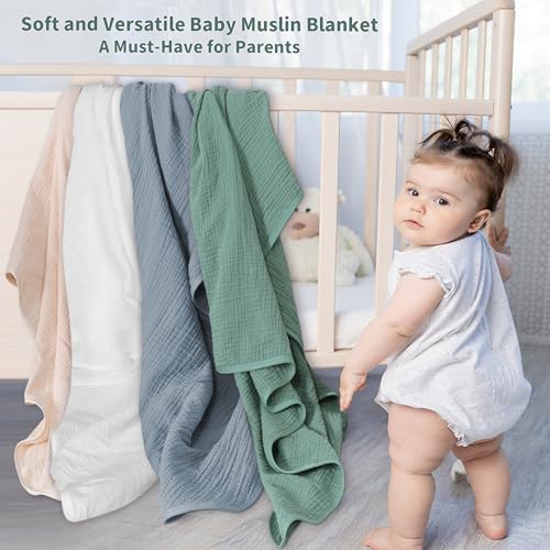 GUNTAIL Muslin Swaddle Blankets for Newborn 2 Pack Breathable Soft Receiving Blanket Large 41 x 41 inches Swaddle Wrap Burping Clothes Essentials Infant Shower Items White Light Gray - Image 3