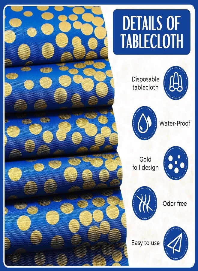 Breling 8 Pack Disposable Plastic Tablecloths and Satin Table Runner 54 x 108 Inch Table Cloths for Parties Tablecloth 12 x 108 Inch Table Runners for Wedding Birthday Baby Shower (Dark Blue and Gold) - Image 3