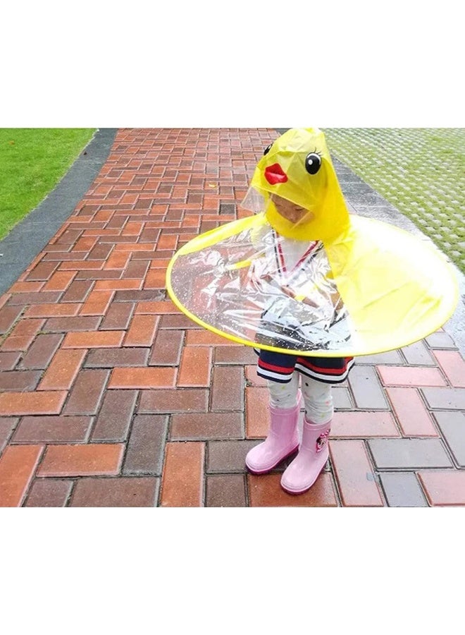 معطف مطري للأطفال مع مظلة كرتونية، مظلة صحن طائر، معاطف مطر قابلة لإعادة الاستخدام ومحمولة، قبعة مظلة يدوية، قبعة بطة صفراء لطيفة للأطفال، ارتفاع مناسب 120-150 سم - Image 5