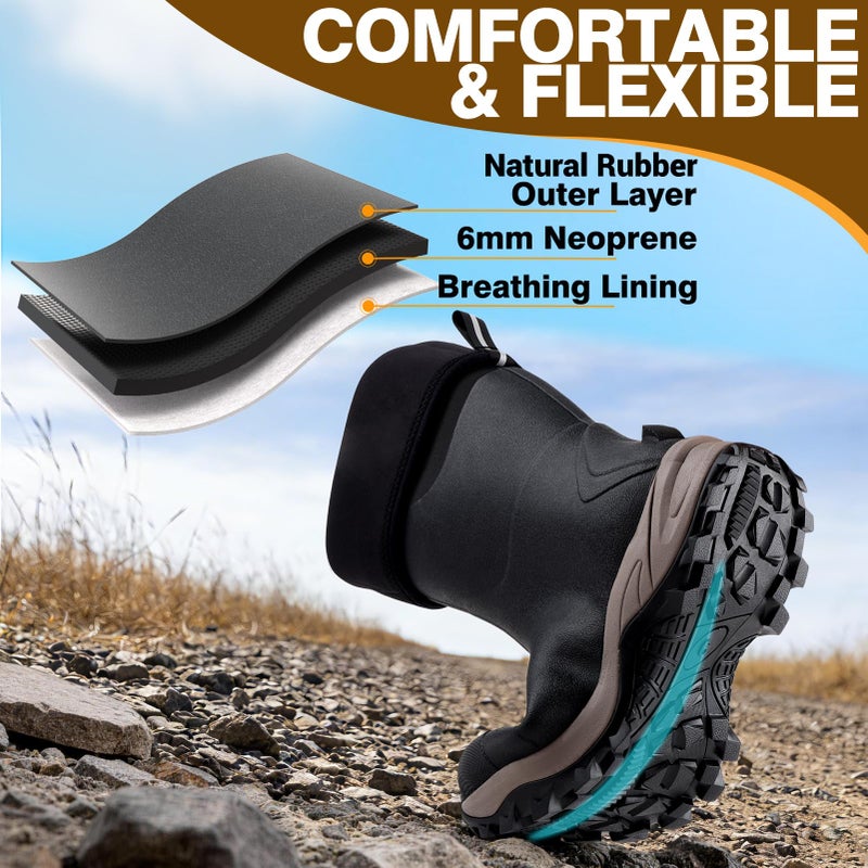 Hunthor Rubber Boots for Women with Steel Shank, Waterproof 6mm Neoprene Rain Boots for Hunting, Outdoor Work Black size 8 - Image 5