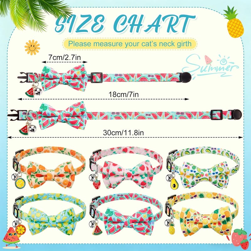 Hsei 6 Pcs Summer Cat Collar Bulk with Bow Tie Bell Kitten Adjustable Breakaway Fruits Bowtie Collar for Boy Girl Cats Dog Pet Holiday Party Favors Gifts(Summer Fruits) - Image 3