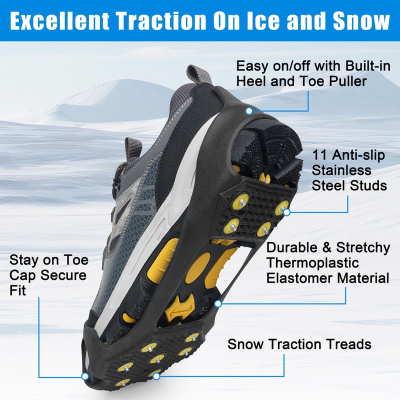 VATEICO Crampons Ice Cleats for Boots Men and Women Anti Slip Grips Snow Ice Shoes Rubber Snow Traction Cleats Slip-on Stretch Footwear Walking Crampon Medium - Image 2