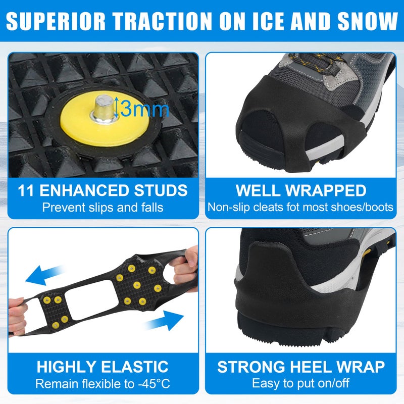 VATEICO Crampons Ice Cleats for Boots Men and Women Anti Slip Grips Snow Ice Shoes Rubber Snow Traction Cleats Slip-on Stretch Footwear Walking Crampon Medium - Image 4