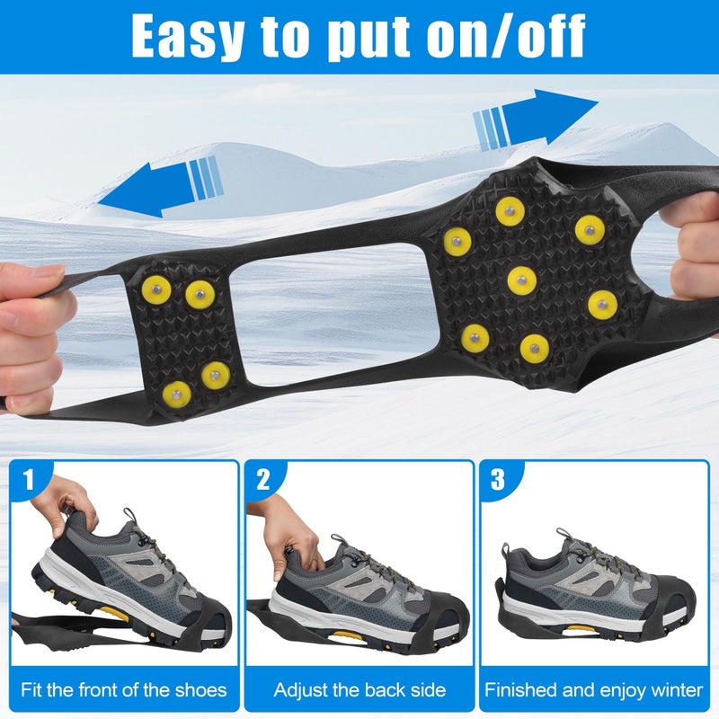 VATEICO Crampons Ice Cleats for Boots Men and Women Anti Slip Grips Snow Ice Shoes Rubber Snow Traction Cleats Slip-on Stretch Footwear Walking Crampon Medium - Image 5