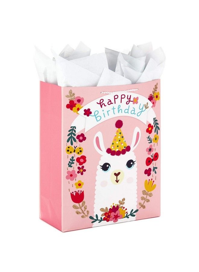 Hallmark 15" Extra Large Gift Bag With Tissue Paper For Birthdays (Llama And Flowers)  - Image 2