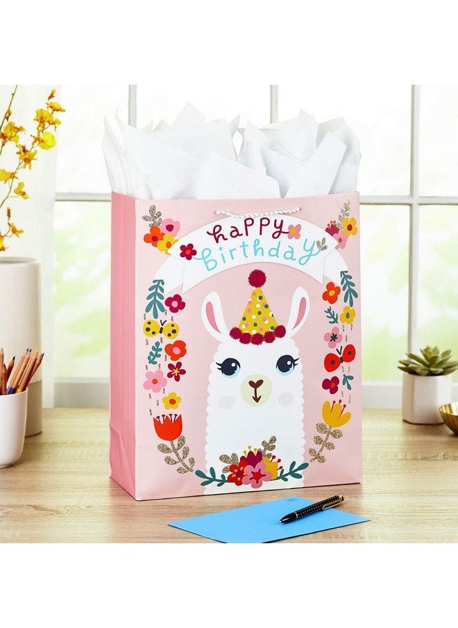 Hallmark 15" Extra Large Gift Bag With Tissue Paper For Birthdays (Llama And Flowers)  - Image 3