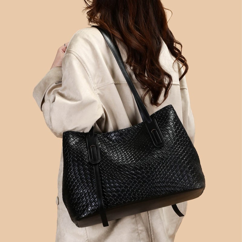 2026 Retro Versatile Shoulder Bag Korean Tote Large Capacity Woven Texture for Women - Image 4