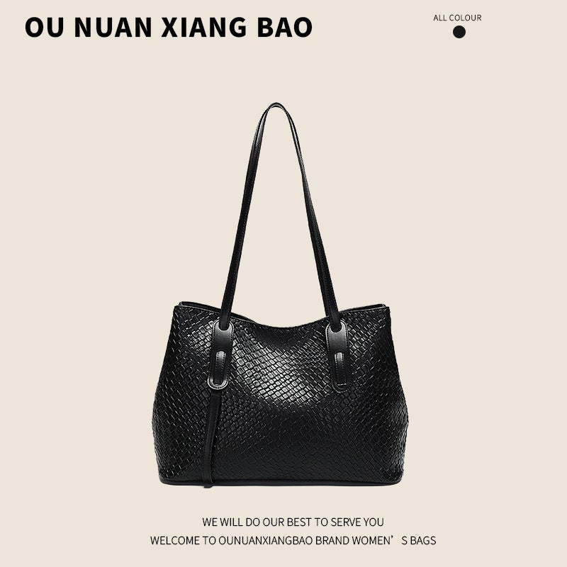 2026 Retro Versatile Shoulder Bag Korean Tote Large Capacity Woven Texture for Women - Image 1
