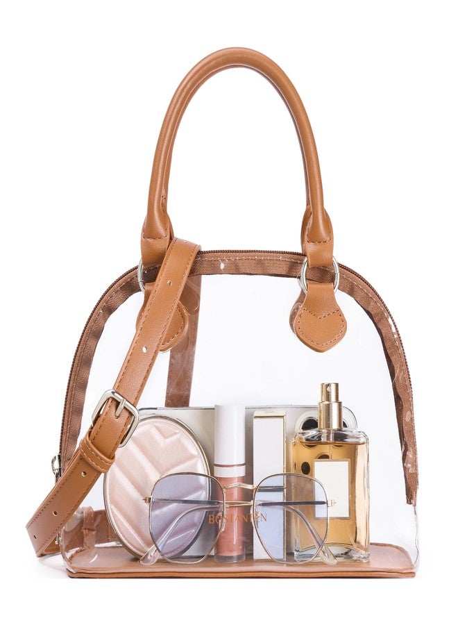 BOSTANTEN Clear Bag for Stadium Events Small Crossbody Purse Handbag with Top Handle for Concerts, Sports, Travel Brown - Image 1