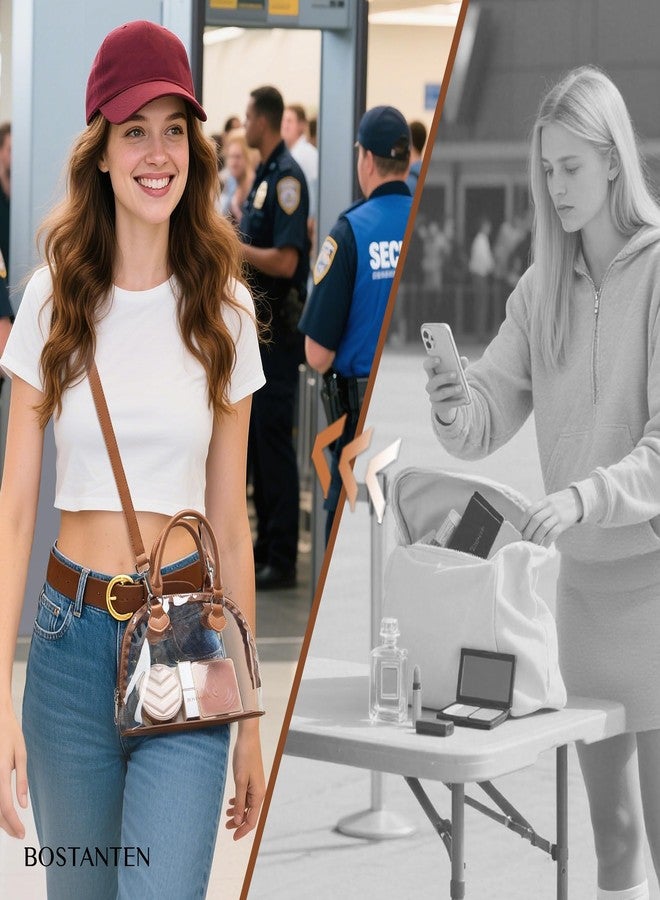 BOSTANTEN Clear Bag for Stadium Events Small Crossbody Purse Handbag with Top Handle for Concerts, Sports, Travel Brown - Image 3