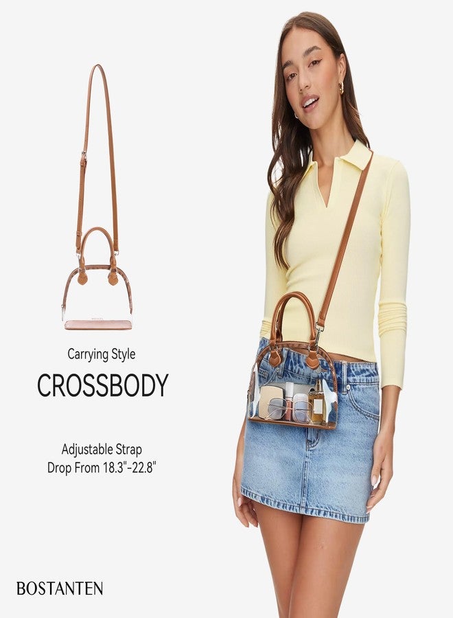BOSTANTEN Clear Bag for Stadium Events Small Crossbody Purse Handbag with Top Handle for Concerts, Sports, Travel Brown - Image 4