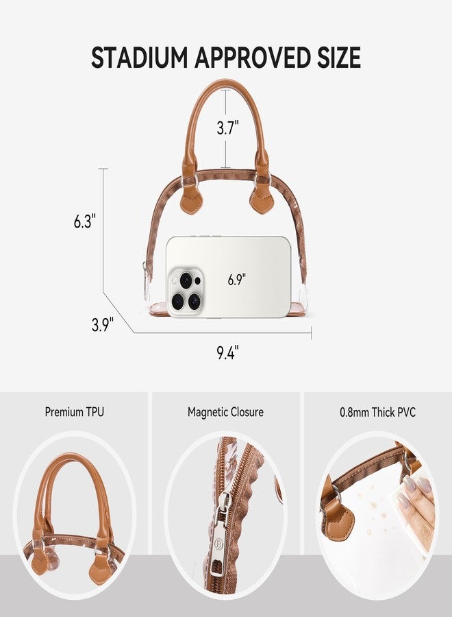 BOSTANTEN Clear Bag for Stadium Events Small Crossbody Purse Handbag with Top Handle for Concerts, Sports, Travel Brown - Image 5