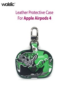 Apple AirPods 4 Premium Leather Protective Case Cover For Apple AirPods 4 (Front LED Visible) | Shockproof Full-Body Protective Case Cover for Apple AirPods 4 with Keychain (Airpods Not Included) - Camouflage