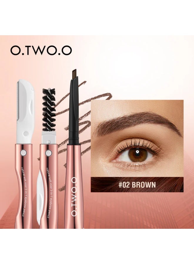 OTWOO O.TWO.O 3-in-1 Eyebrow Pen – Pencil, Brush & Scraper for Perfect Brows (#2, BROWN) - Image 2