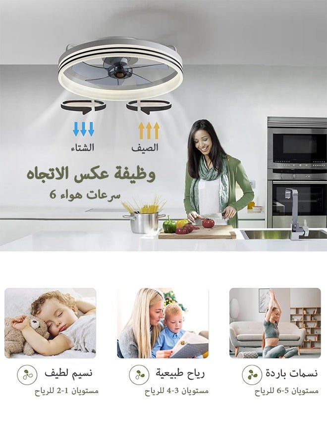 يانارا 45 سم مع إضاءة، مروحة ذكية حديثة مثبتة بالسقف، تحكم عن بعد، إضاءة LED صامتة قابلة للتعتيم لغرف النوم والمعيشة، تصميم متعدد الاستخدامات يناسب جميع الديكورات  - Image 4