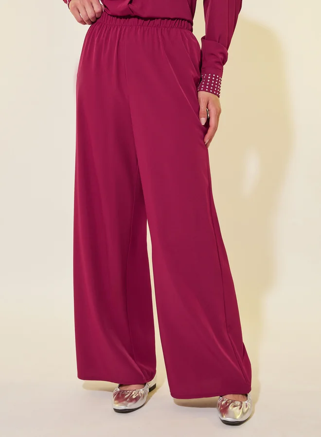 Take Two Rhinestone Embellished Cuff Long Sleeve Shirt and Pants Co-Ords