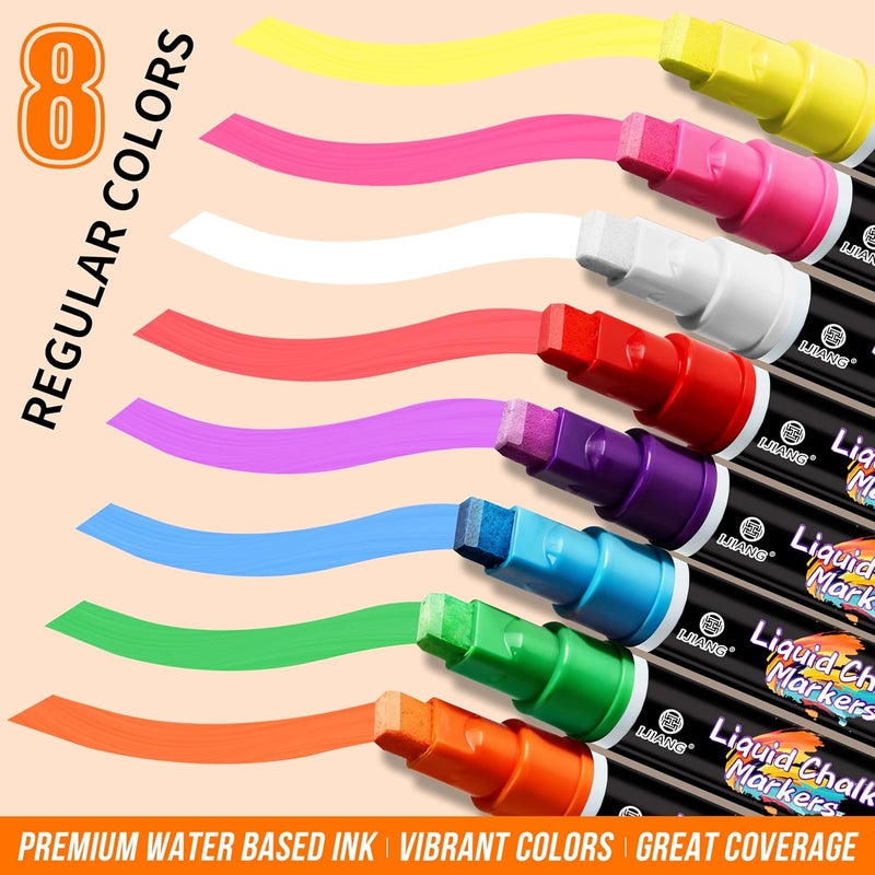 IJIANG Window Chalk Markers Washable, with 10mm Thick Tips for Chalkboard, Windows, Glass, Mirror, Auto, Poster, Bistro, Cars of DIY (10mm Classic Colors) - Image 4