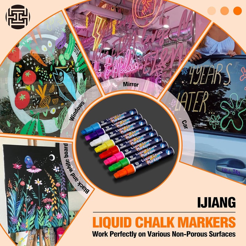IJIANG Window Chalk Markers Washable, with 10mm Thick Tips for Chalkboard, Windows, Glass, Mirror, Auto, Poster, Bistro, Cars of DIY (10mm Classic Colors) - Image 3