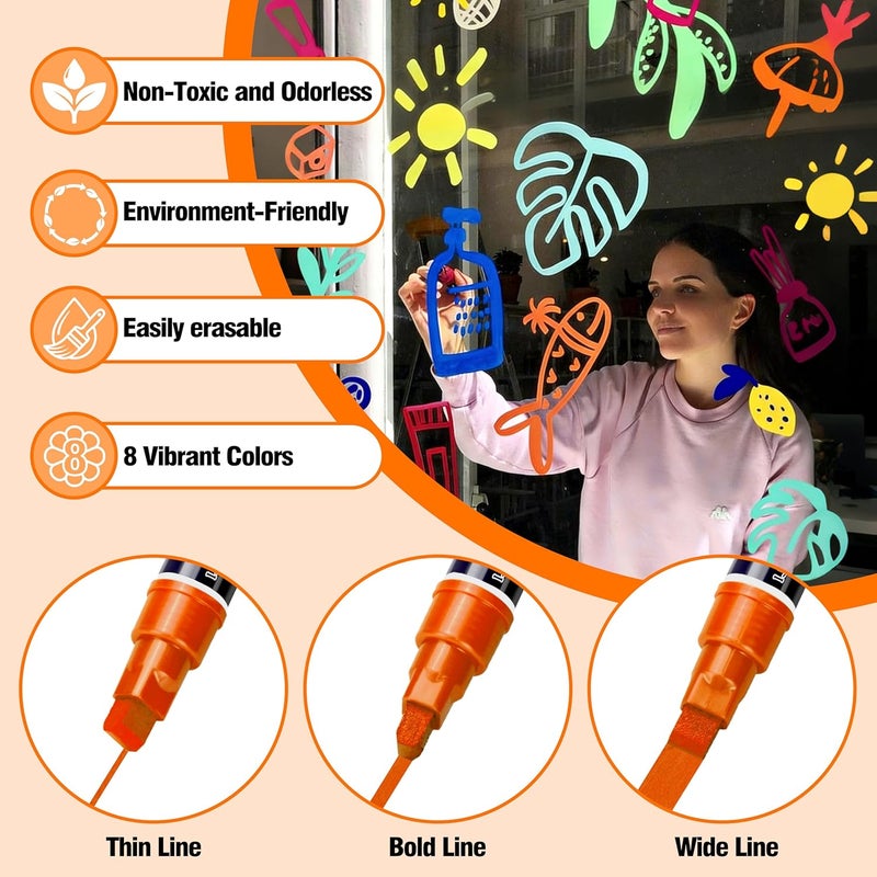 IJIANG Window Chalk Markers Washable, with 10mm Thick Tips for Chalkboard, Windows, Glass, Mirror, Auto, Poster, Bistro, Cars of DIY (10mm Classic Colors) - Image 2