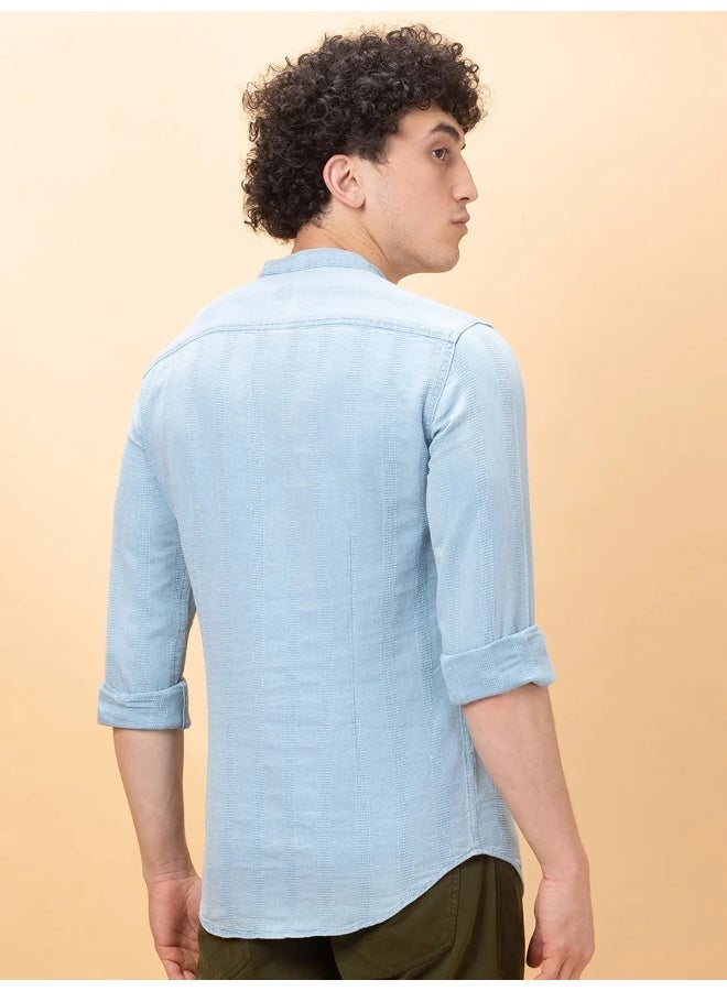 Being Human Mens Blue Collared Long Sleeve Kurta Shirt - Image 3