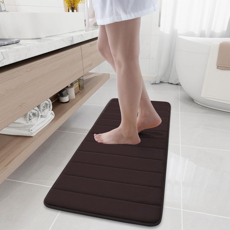Buganda Memory Foam Bath Mat, 47" x 17", Ultra Soft and Non-Slip Bathroom Rugs, Water Absorbent and Machine Washable Bath Rug Runner for Bathroom, Shower, and Tub, Brown - Image 1