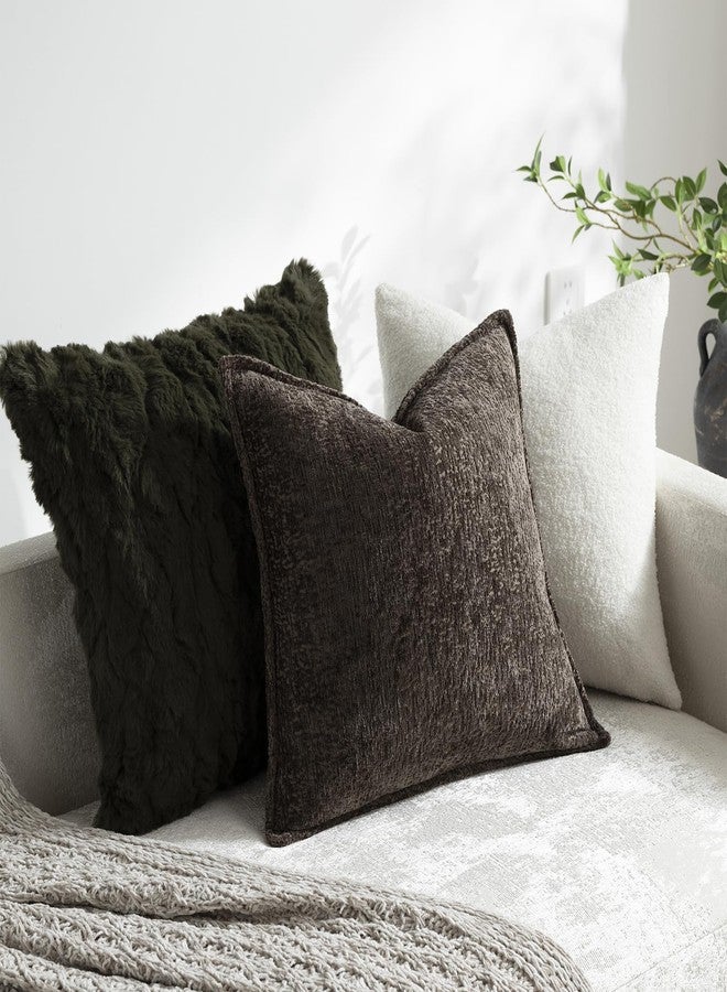 DEZENE Pack of 2 Brown Decorative Throw Pillow Covers 20x20 Cozy Soft Chenille Boho Accent Vintage Farmhouse Square Couch Pillow Covers for Home Decor Bed Sofa Living Room - Image 4
