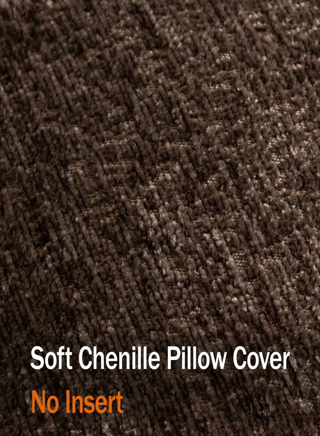 DEZENE Pack of 2 Brown Decorative Throw Pillow Covers 20x20 Cozy Soft Chenille Boho Accent Vintage Farmhouse Square Couch Pillow Covers for Home Decor Bed Sofa Living Room - Image 3