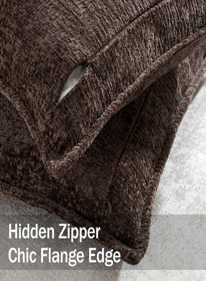 DEZENE Pack of 2 Brown Decorative Throw Pillow Covers 20x20 Cozy Soft Chenille Boho Accent Vintage Farmhouse Square Couch Pillow Covers for Home Decor Bed Sofa Living Room - Image 2