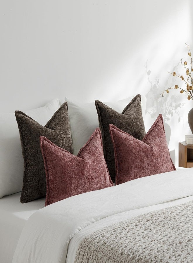 DEZENE Pack of 2 Brown Decorative Throw Pillow Covers 20x20 Cozy Soft Chenille Boho Accent Vintage Farmhouse Square Couch Pillow Covers for Home Decor Bed Sofa Living Room - Image 5