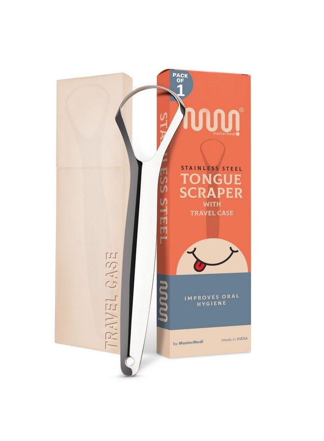 MasterMedi Tongue Scraper for Adults, 100% Stainless Steel Tongue Scrubber for Bad Breath, Easy to Use, Tongue Cleaner for Oral Care & Hygiene (SPTC-1|with Case) - Image 1