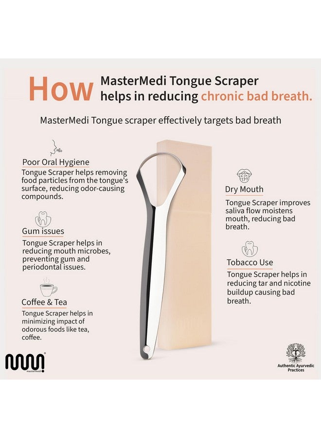 MasterMedi Tongue Scraper for Adults, 100% Stainless Steel Tongue Scrubber for Bad Breath, Easy to Use, Tongue Cleaner for Oral Care & Hygiene (SPTC-1|with Case) - Image 3