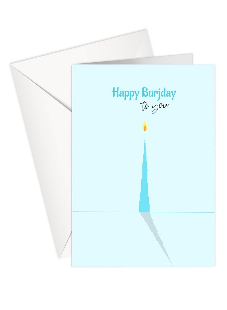 Share the Love Happy Burjday Greeting Card  – 12.5 cm x 17.8 cm |  Burj Khalifah Inspired Design with Envelope - Image 1