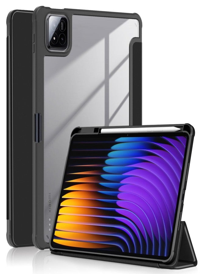 Gylint Case for Xiaomi Pad 7 Pro/Pad 7 11.2 inch 2024, Hybrid Slim Case Cover [Built-in Pencil Holder] Shockproof Cover with Clear Transparent Back Shell for Xiaomi Pad 7 Pro/Pad 7 11.2'' Black - Image 1