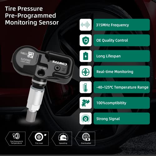 CDWTPS TPMS Tire Pressure Monitor Sensor, 4-Pack fit Toyota Lexus Camry Scion-Avalon, Camry, Corolla, Highlander, Prius, Rav4,Yaris, ES LS GS Series Replace#4260733011 PMV-107J-315MHZ - Image 3