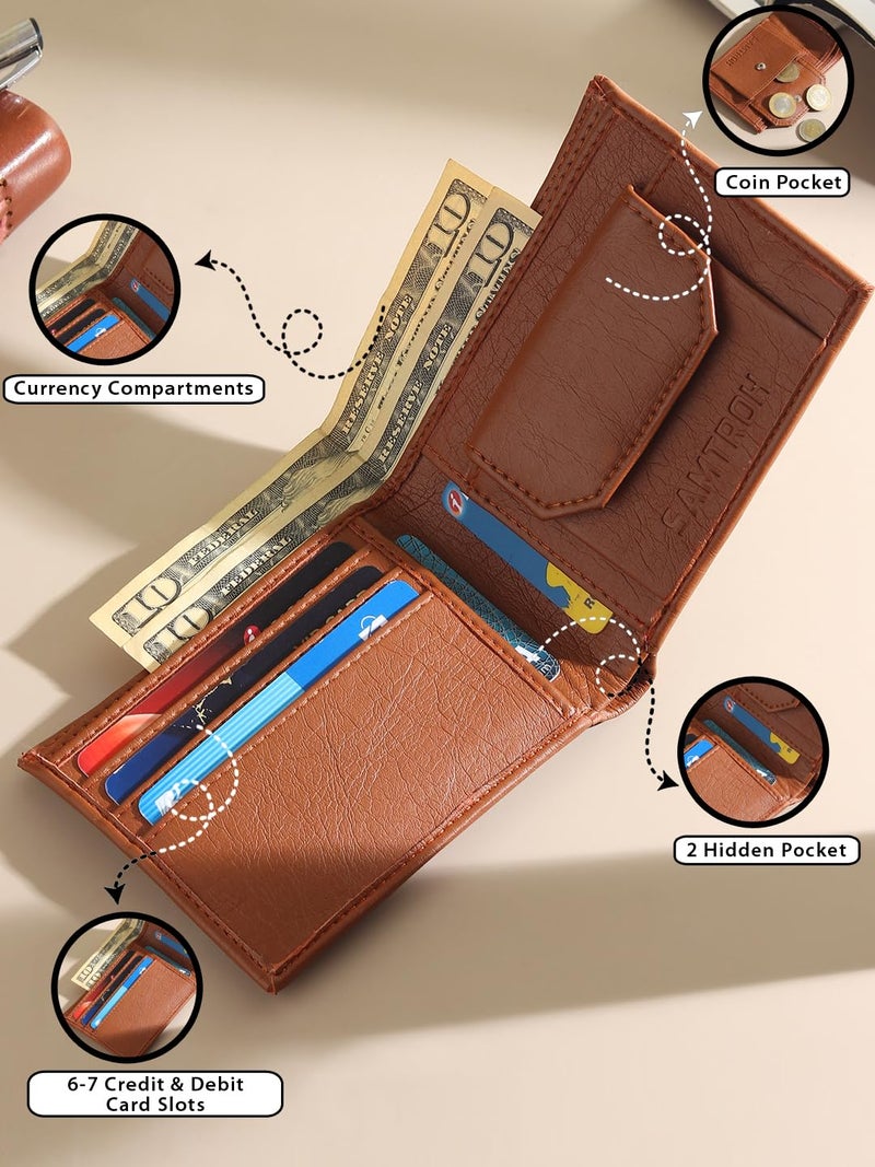 SAMTROH Men's Faux Leather Wallet , Tan - Image 3