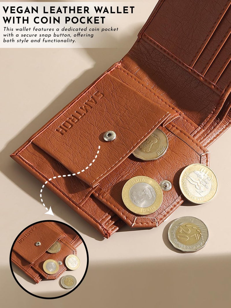 SAMTROH Men's Faux Leather Wallet , Tan - Image 4