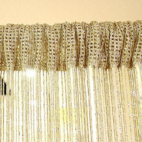 Eyotool 1x2 M Door String Curtain Rare Flat Silver Ribbon Thread Fringe Window Panel Room Divider Cute Strip Tassel for Wedding Coffee House Restaurant Parts, Gold - Image 2
