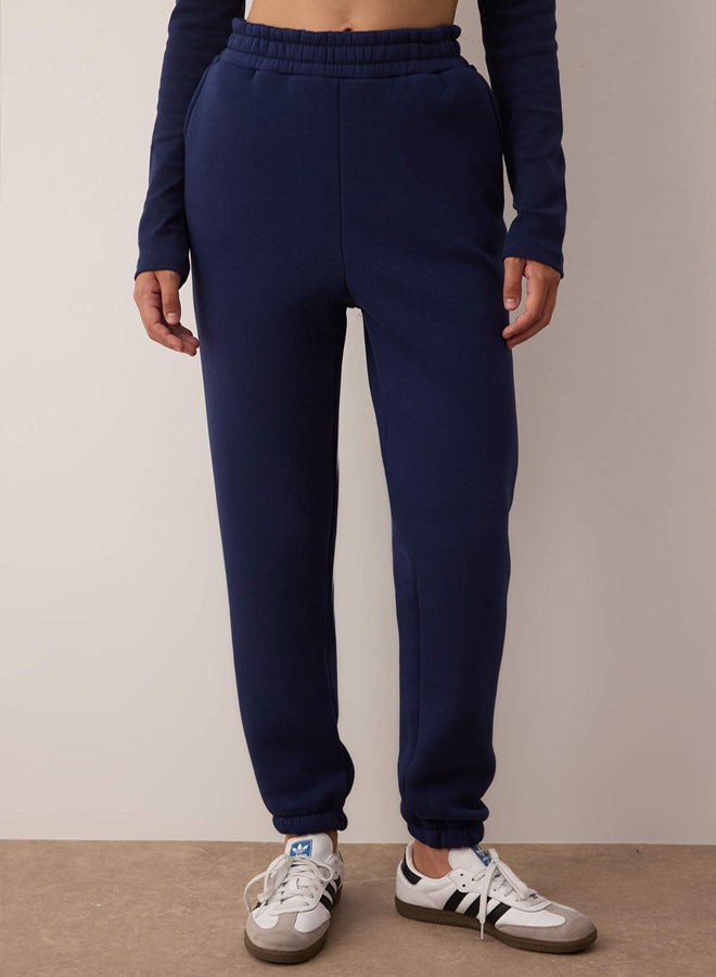 trendyol Navy Blue Loose Jogger Fleece Inside Knitted Sweatpants TWOAW23EA00151 - Image 3