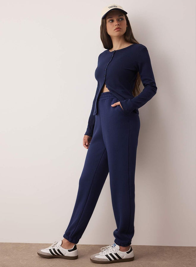 trendyol Navy Blue Loose Jogger Fleece Inside Knitted Sweatpants TWOAW23EA00151 - Image 2