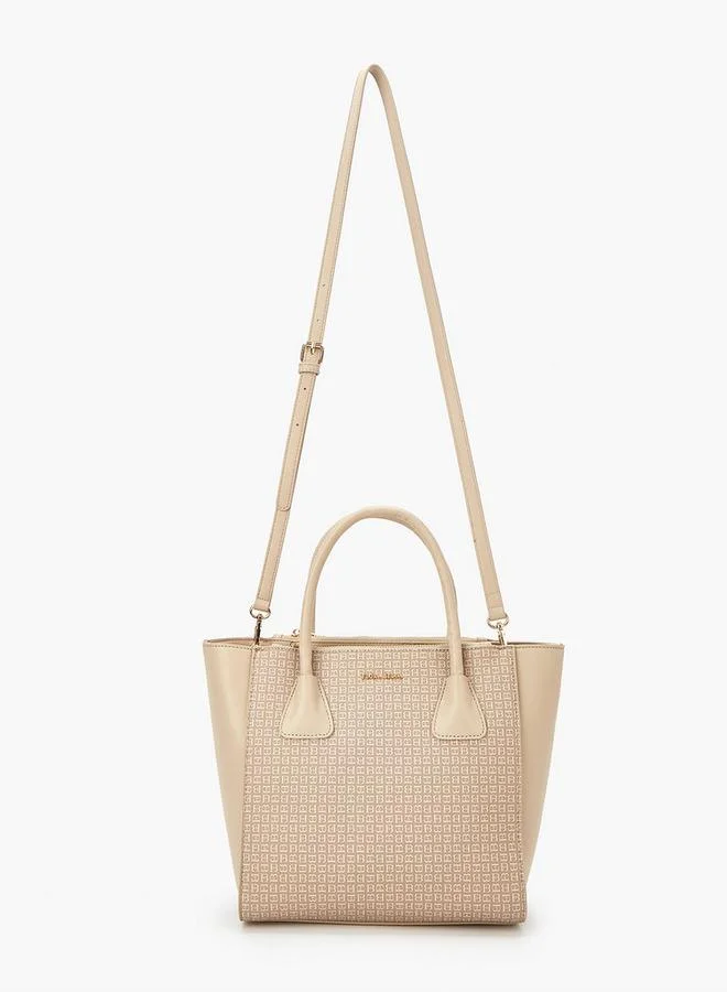 Flora Bella By Shoexpress Monogram Print Tote Bag with Zip Closure