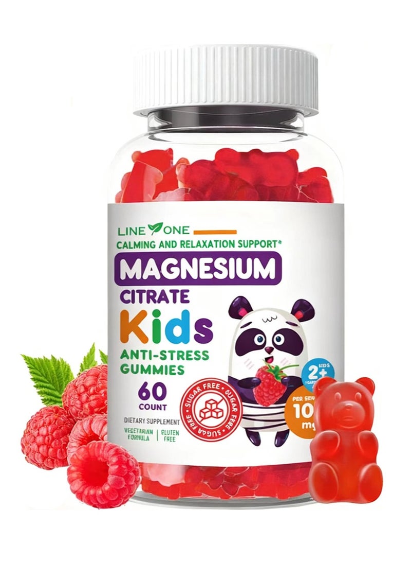 LINE ONE Kids Magnesium Gummies Sugar-Free - Calm Magnesium Citrate Anit-Stress Gummies Supplement for Children, Sugar-Free Magnesium Calm Chews for Kids 60 Count - Image 1