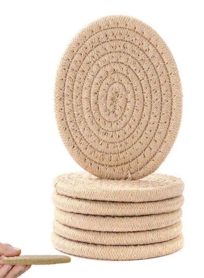 ACGarden 6 Pcs Coasters for Drinks,Super Absorbent Drink Coasters, Stylish Handmade Round Woven Coaster for Coffee Table Tabletop Protection Housewarming Gift for Home Decor - 4.3 Inches, Brown - Image 1