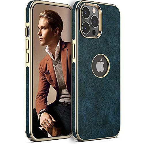 LOHASIC Leather Case for iPhone 13 Pro Max, Men Women Elegant Luxury Slim PU Cover Soft Non-Slip Grip Shockproof Anti-Scratch Protective Phone Cases for iPhone 13 Pro Max 6.7 inch - Blue - Image 1
