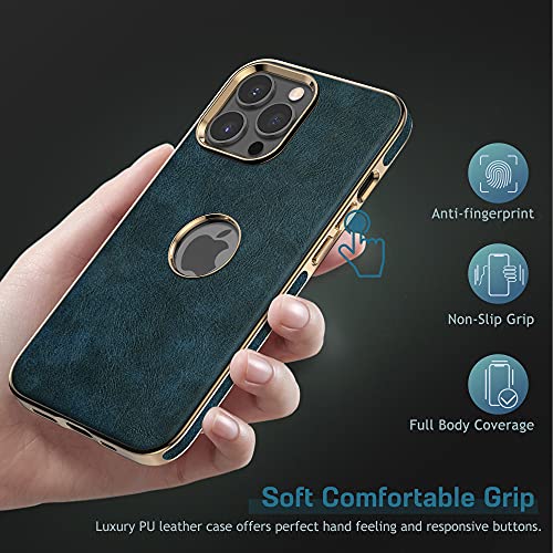 LOHASIC Leather Case for iPhone 13 Pro Max, Men Women Elegant Luxury Slim PU Cover Soft Non-Slip Grip Shockproof Anti-Scratch Protective Phone Cases for iPhone 13 Pro Max 6.7 inch - Blue - Image 5