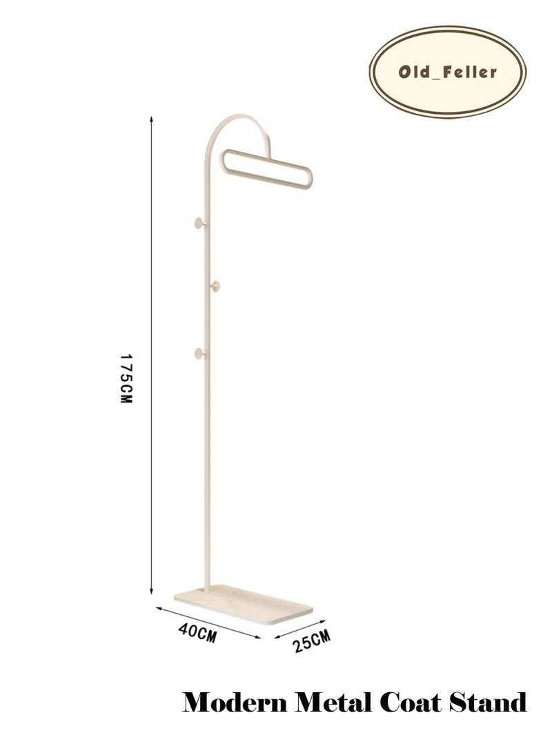Old_Feller Freestanding Metal Coat Rack with Natural Marble Base - Standing Coat Hanger with 3 Hooks for Entryway, Bedroom, Hallway White - Image 1